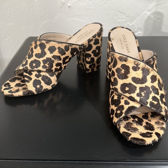 NWOT Cole Haan Leopard Fur Heeled Sandals - Picture 1 of 7